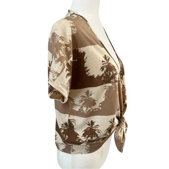 Vintage 70’s Jabé Hawaiian Tropical Tie Front Top Brown Multi Size Medium - Picture 4 of 7